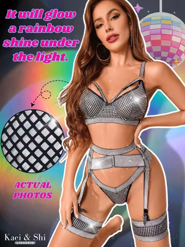 Vista 61 de Kaei&Shi - Lencería con liguero para mujer, conjunto de encaje traslúcido y sexy de 4 piezas combinadas