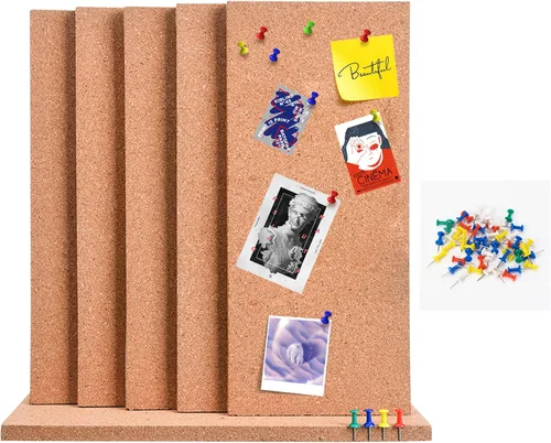 Vista 2 de SUNGIFT - Tableros de corcho de 1/2 pulgadas de grosor, 6 unidades de azulejos de corcho sin marco, 16.0 x 8.0 in, corkboards autoadhesivos