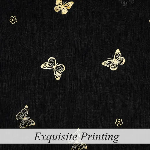 Vista 3 de Jubilantex Paneles de cortinas transparentes de mariposas negras y doradas de 52 pulgadas de ancho para dormitorio de niñas, elegantes cortinas