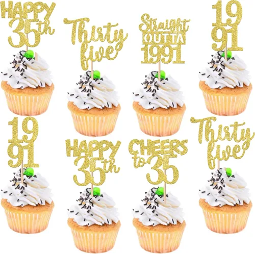 Vista 41 de 30 piezas negras para cupcakes de 10.º cumpleaños con purpurina Ten Happy 10 Straight Outta 2016 para saludos a 10 años 10 cumpleaños, boda Negro