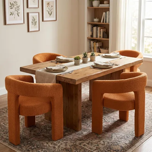 Vista 11 de Hyfirm Sillas de Comedor Modernas Tipo Barril Juego de 1, Cómoda Silla de Comedor de Acento Tapizada en Chenilla con Brazo para Cocina Sala de Estar
