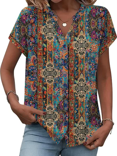 Vista 22 de Zeagoo Camisas con botones para mujer, camisetas de manga corta, cuello en V, blusas casuales de negocios