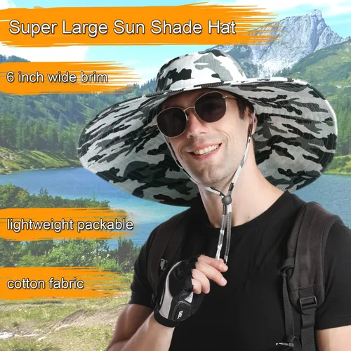 Vista 3 de HUAMULAN Sombreros de sol de ala súper ancha de 6 pulgadas, para hombres y mujeres, para pesca, senderismo, jardín, césped, trabajo, safari