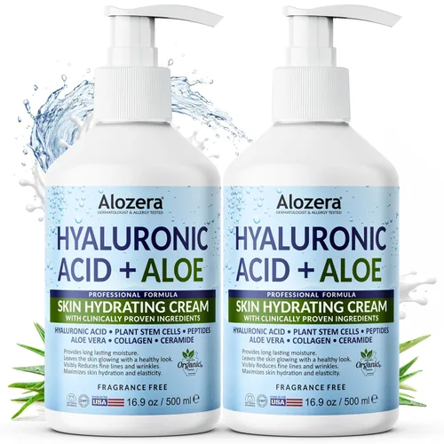 Vista 9 de Alozera Loción facial y corporal de ácido hialurónico con aloe vera, loción hidratante diaria para hidratación y refresco de la piel seca, no grasa
