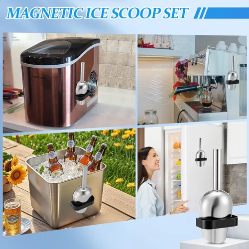 Vista 5 de Cuchara de hielo con soporte magnético compatible con máquinas de hielo GE Opal 2.0, cuchara de aleación de acero inoxidable de bajo carbono de 9