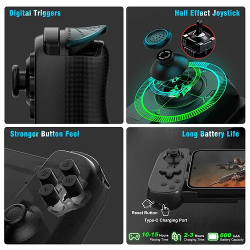 Vista 3 de Joso Wireless Phone Controller for iPhone/Android, Mobile Game Controller with Hall Joystick Suitable for Xbox Cloud Gaming, PS Remote Play, Steam