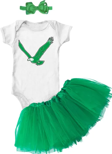 Vista 3 de Eagle - Conjunto de body deportivo para bebé + falda tutú + diadema con lazo Body negro/tutú verde