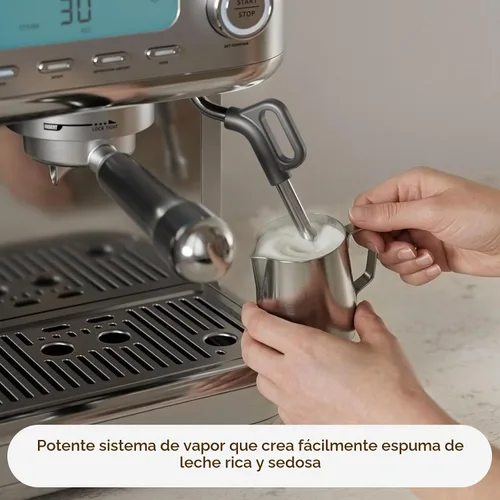 Vista 4 de Máquina de café expreso con molinillo y varita de vapor, acero Plateado
