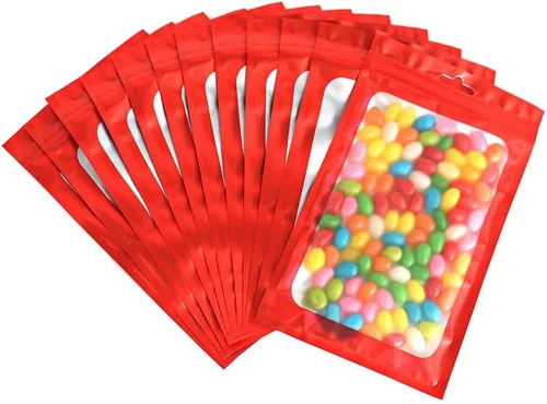 Vista 8 de 100 bolsas de Mylar resellables, a prueba de olores, con ventana transparente; bolsa de papel aluminio, plana, con cierre resellable.