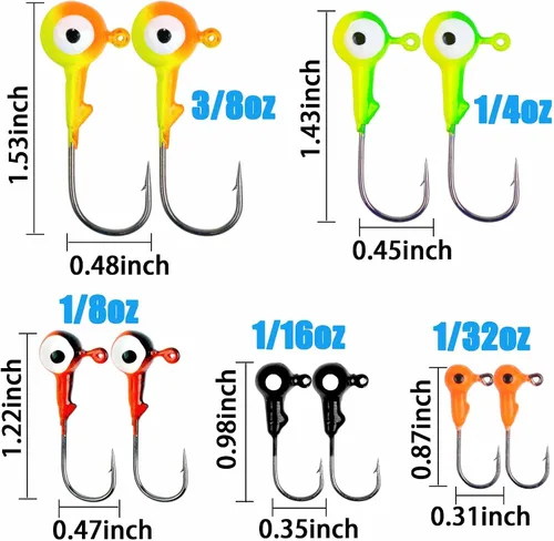 Vista 2 de 30 piezas de anzuelos de pesca con cabeza de bola redonda con ojos 3D Crappie jig señuelo pintados ganchos para lubino crappie lubino trucha agua