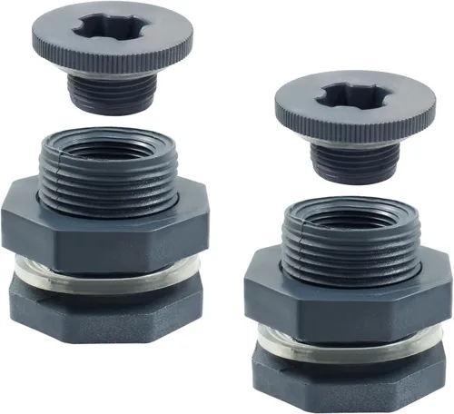 Vista 9 de 2 piezas Accesorio de Mamparo de PVC NPT1, Conector de Tanque de Agua de Plástico de 1 Pulgada Roscado Pasante, Accesorios de Tubería Pasante