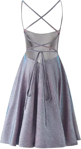 Vista 3 de EVEHEARTY Vestidos de fiesta cortos con purpurina y tirantes delgados, vestidos de fiesta para mujer con bolsillos