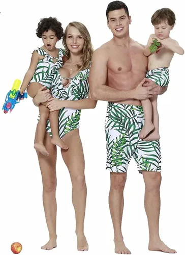 Vista 2 de IFFEI Mommy and Me Swimsuit One Piece Pattern Printed V Neck Family Matching Swimwear
