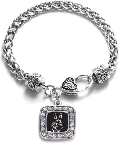 Vista 49 de Pulsera de dijes cuadrados de plata con joyería de circonita cúbica