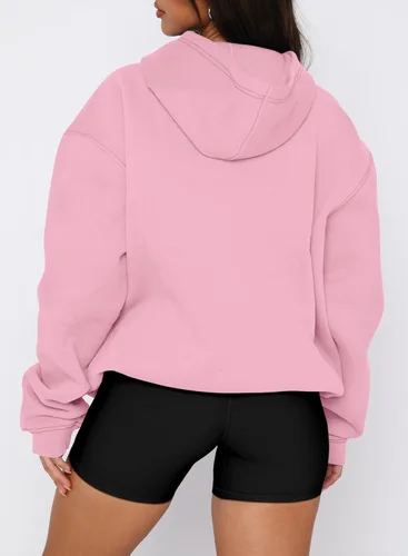 Vista 91 de onlypuff Sudadera casual con capucha para mujer, de manga larga, con bolsillo de canguro, hombro caído