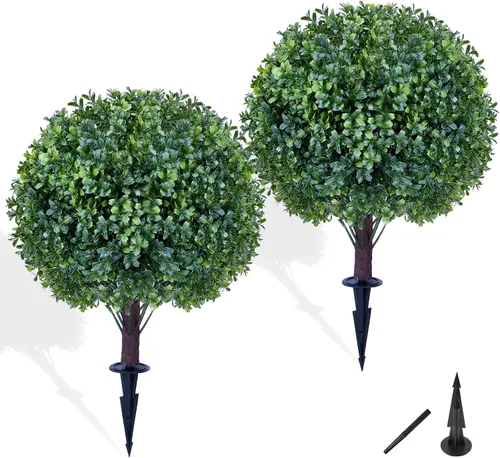 Vista 10 de Árbol de bola de pascua artificial de 26 pulgadas, paquete de 2, resistente Poinsetia