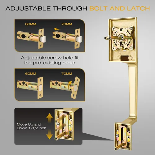 Vista 6 de EHOMEWARE - Juego de manijas de puerta delantera doble de latón, manija de puerta de latón cuadrado resistente en oro y cerradura de un solo