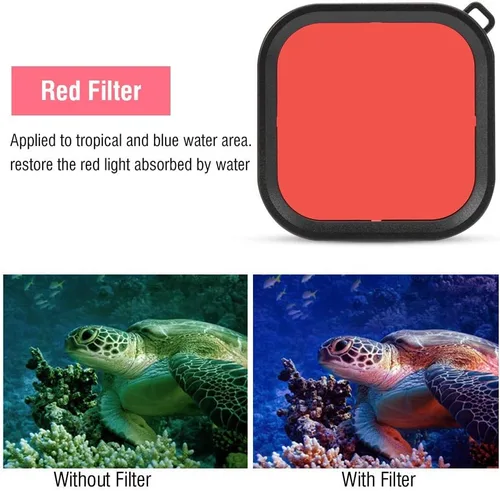 Vista 4 de Estuche de carcasa con filtro de lente de buceo para 8, accesorios de buceo (rojo)