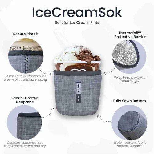 Vista 2 de Sok It IceCreamSok - Funda de neopreno aislada (flores abstractas, pintas de helado cónicas)