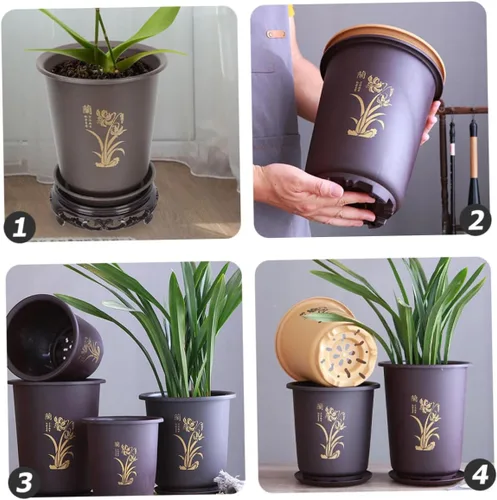 Vista 7 de 3 Pack Plastic Orchid Pots with Saucer Set, Deep Flower Planters for Home