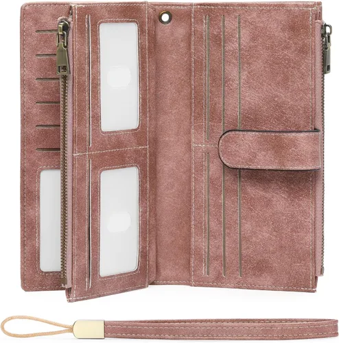 Vista 11 de GOIACII Carteras para Mujer de Gran Capacidad Portador de Tarjetas de Crédito Cartera Rfid Mujer Doble Cremallera Bolsillo Cuero Bifold para Damas