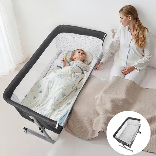 Vista 2 de Cuna de bebé 3 en 1 con almacenamiento - Cuna de noche ajustable en Negro
