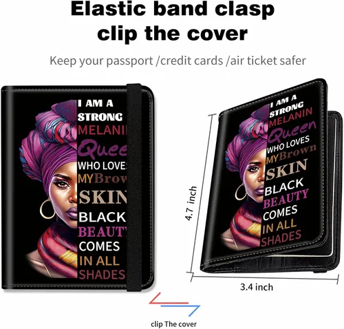 Vista 5 de RYUITHDJP Combo de portatarjetas de pasaporte y vacunación con bloque de señal RFID, diseño de belleza de niña negra, funda de cuero para tarjeta