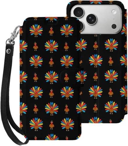 Vista 44 de SWEET TANG Compatible with iPhone 17 Pro Wallet Case Women PU Leather Shockproof Protective Folio Flip Cover (Cute Thanksgiving Turkey Maple Leaf)