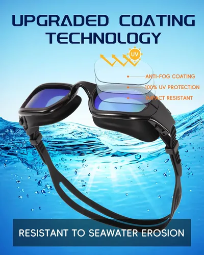 Vista 2 de Gafas de natación, gafas para adultos con gorro de natación, clip de nariz y tapones para los oídos, protección UV, lente antivaho y funda
