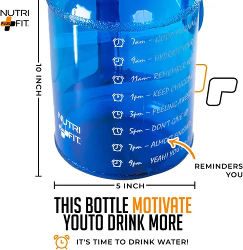 Vista 2 de Botellas de agua motivacionales de un galón de Nutrifit (azul)