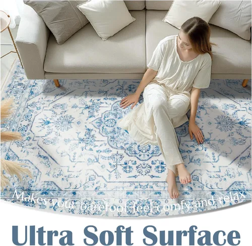 Vista 7 de Jinchan - Alfombra para entrada de 2 x 3 pies, alfombra de área lavable para interiores, tapete con medallón floral, pequeño, antideslizante