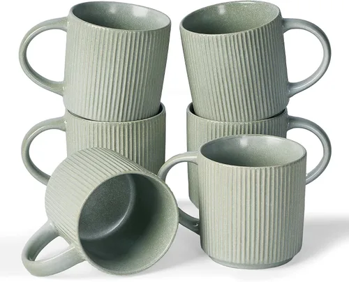 Vista 15 de famiware Juego de 4 tazas de café de 12 onzas, tazas de cerámica con asa Negro (Star-Black)