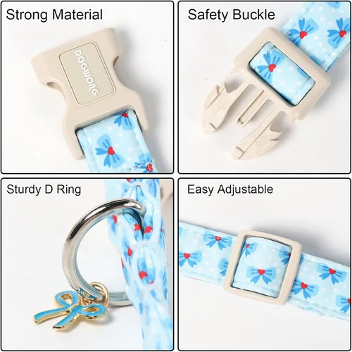 Vista 19 de DOGWONG Collar para perro de San Valentín, collar ajustable de algodón con corazón de caramelo azul, perfecto para perros pequeños a medianos