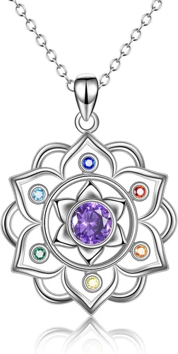 Vista 13 de ONEFINITY Collar de loto de plata de ley 925 con colgante de piedra lunar para yoga, joyería de loto para mujer