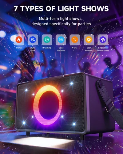 Vista 3 de GFEEN Altavoz Blutooth para fiestas: 200 W pico potente sonido fuerte! Tiempo de reproducción de 15 horas, espectáculo de luz RGB, carga rápida