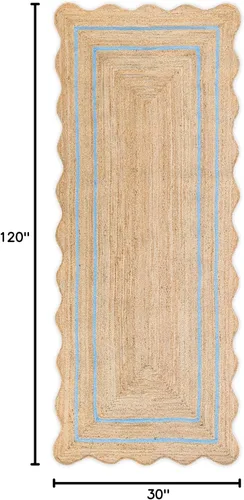 Vista 74 de Alfombra de Yute Natural Ondulada Festoneada - Corredor de Entrada Boho, Festón Estilo Granja, Blanco Roto (8'x10') Camino de entrada bohemio