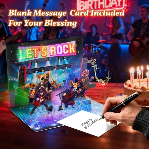 Vista 5 de MZD8391 Tarjetas de cumpleaños 3D desplegables, tarjetas de cumpleaños con banda de perro de rock musical, regalos de feliz cumpleaños para mamá