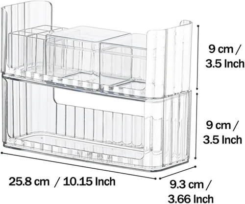 Vista 7 de Organizador de estantes de 2 niveles para botiquín, compartimentos para almacenamiento de maquillaje, bandejas de estante para pared de gabinete