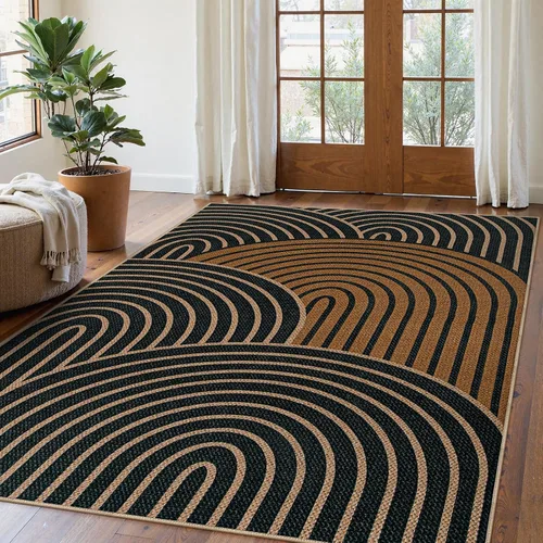 Vista 64 de Lahome Tapetes geométricos para puerta de interior para entrada, alfombra antideslizante lavable de 2 x 3 negro / neutro