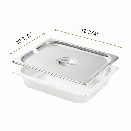 Vista 2 de HECMAC Paquete de 6 Tapas de Bandeja de Hotel de Tamaño 1/2 con Muescas, Acero Inoxidable Sólido Resistente para Mesa de Vapor, Tapa de Bandeja