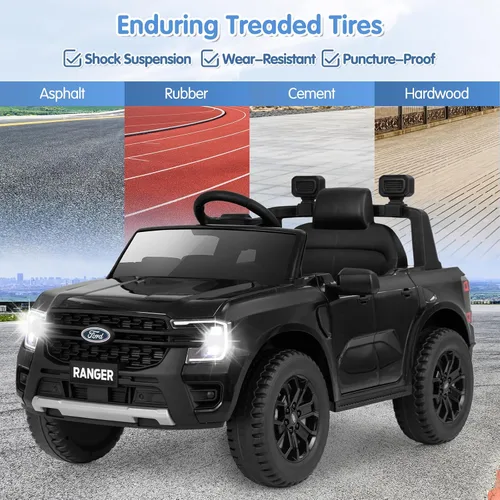 Vista 8 de HONEY JOY Vehículo eléctrico Ford Ranger con licencia de 12 V para niños, suspensión de resorte, música y 3 velocidades, bocina, luces LED, juguete