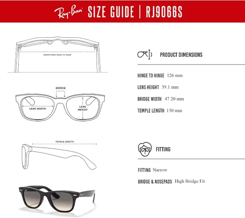 Vista 6 de Ray-Ban Junior Wayfarer RJ9066S - Lentes de sol cuadrados para hombre y mujer + paquete con gafas de diseñador iWear Kt