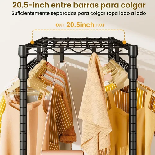 Vista 4 de ULIFHOME P7 - Perchero enrollable para ropa, estantes para colgar ropa, estante resistente para prendas con ruedas, estante de clóset portátil de 3