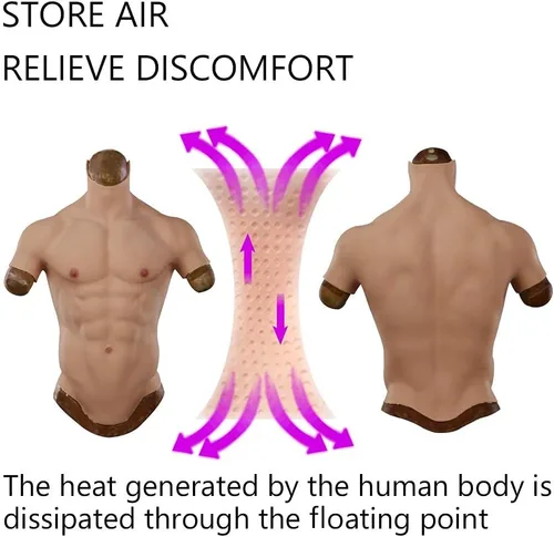 Vista 4 de EQAIWUJIE Chaleco de silicona para el pecho de los músculos abdominales de silicona suave grande bronceado