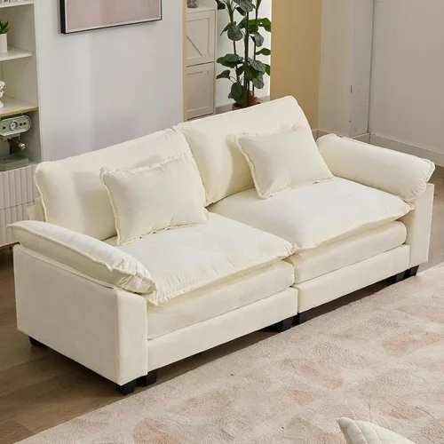 Vista 34 de IPKIG 117" Modular Sectional Cloud Couch, Modern L-Shaped Sofa with Ottoman Blanco beige