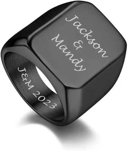 Vista 16 de Bandmax Anillos de sello para hombre, acero inoxidable, chapado en oro de 14 quilates, negro, minimalista, simple, anillo para hombres y mujeres