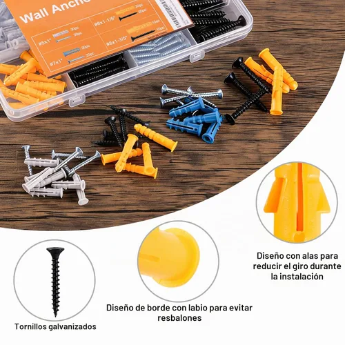 Vista 6 de KURUI Kit de anclajes para paneles de yeso con tornillos, 160 anclajes de pared de plástico y tornillos de cabeza Phillips galvanizados, 4 tamaños