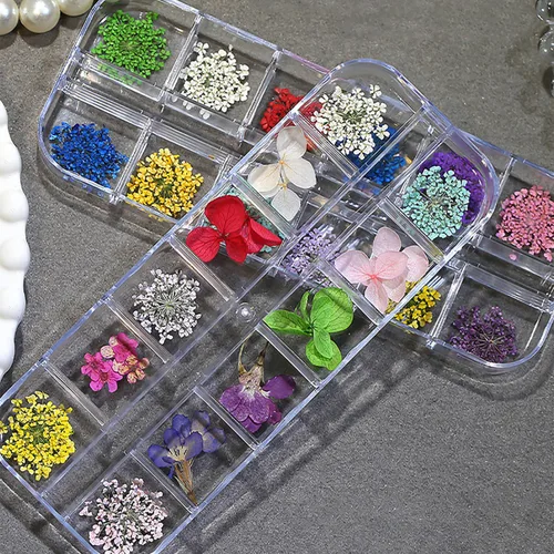 Vista 7 de 2 cajas de flores secas para uñas, mini flores de uñas reales 3D, flores secas, calcomanías de uñas, decoración de uñas, decoración de manicura