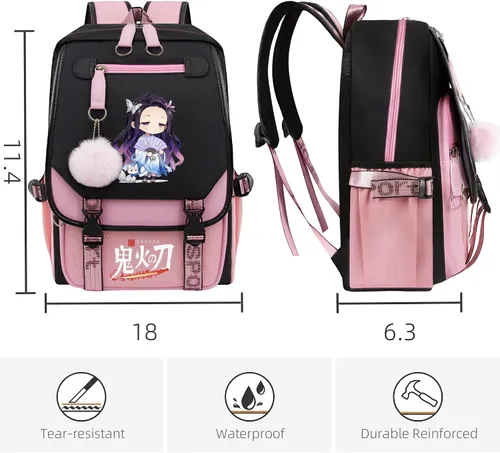 Vista 2 de Mochila de anime para niñas con puerto de carga USB 20L, mochila escolar para adolescentes, mochila grande para computadora portátil para viajes uso
