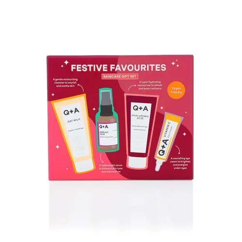 Vista 2 de Q+A Set de regalo Festive Favourites que contiene un hidratante de ácido hialurónico (2.5 fl oz), un limpiador en crema de leche de avena